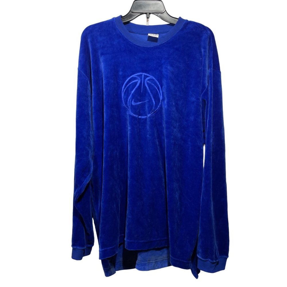 Men’s NIKE Vintage 90’s Blue Velour Basketball Crewneck Sweatshirt Size Large